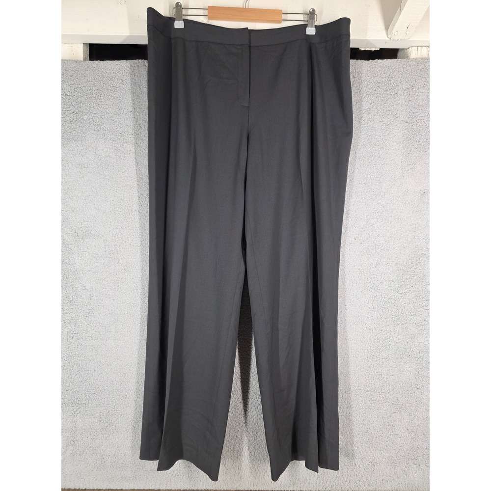 Lafayette 148 New York Gray Virgin Wool Menswear Wide Leg Pants Size 18